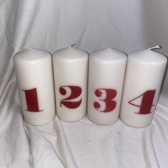 IKEA Advent Number Christmas Holiday Pillar candles 4 New White 5.5” - Picture 1 of 6